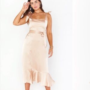 Show Me Your MuMu Claire Midi Dress Champagne Luxe Satin